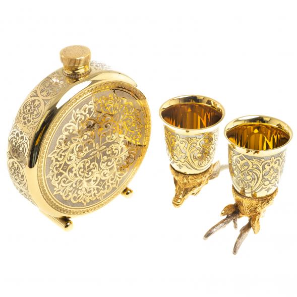 Подарочный набор &amp;quot;Олень&amp;quot; фляжка и 2 стопки перевертыша Златоуст 123685