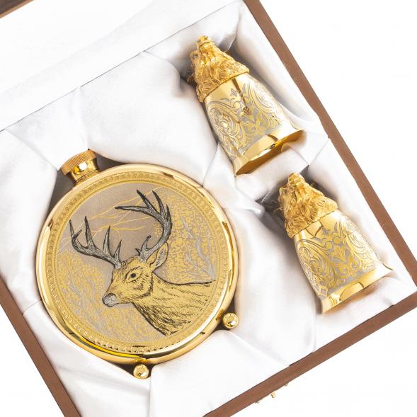 Подарочный набор &amp;quot;Олень&amp;quot; фляжка и 2 стопки перевертыша Златоуст 123685