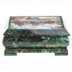 Шкатулка с иллюстрацией "Стая волков" камень змеевик 17,5х9,5х7,5 см
