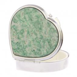 Таблетница "Сердце" на 3 отделения камень лиственит цвет серебро