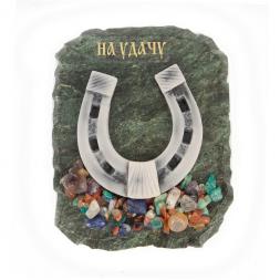 Магнит подкова с самоцветами "На удачу" змеевик