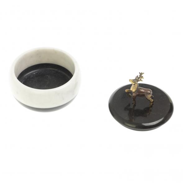 Шкатулка круглая &amp;quot;Олень&amp;quot; мрамор бронза 10х10х11,5 см 127330