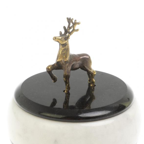 Шкатулка круглая &amp;quot;Олень&amp;quot; мрамор бронза 10х10х11,5 см 127330