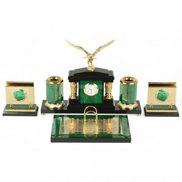 Настольный набор &amp;quot;Орел&amp;quot; малахит и долерит 119145