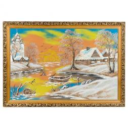 Картина "Церковь в деревне" багет 46х66 см, каменная крошка