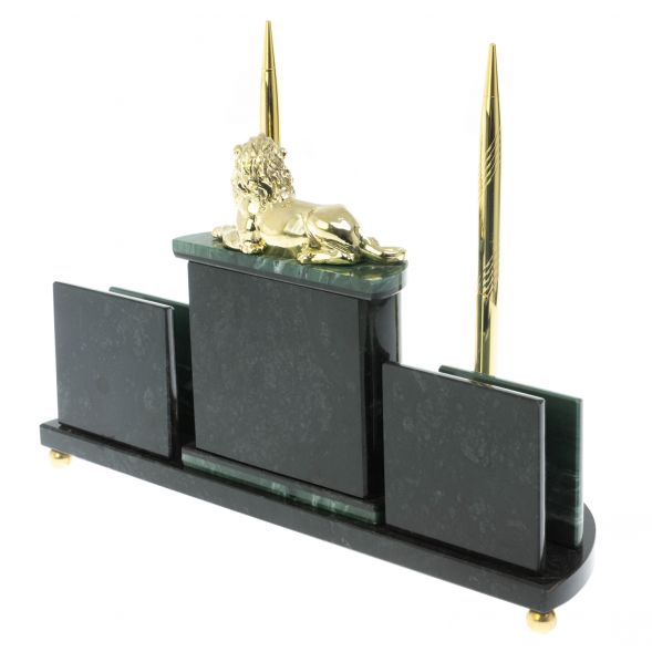 Письменный набор &amp;quot;Лев&amp;quot; из камня офиокальцит 128653