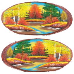 Панно на срезе дерева &amp;quot;Осень&amp;quot; горизонтальное 50-55 см каменная крошка