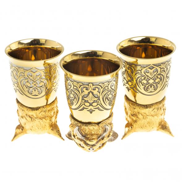 Подарочный набор &amp;quot;Рысь&amp;quot; тарелка и 3 стопки перевертыша Златоуст 123686