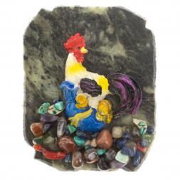 Магнит &amp;quot;Петух на мешке с монетами&amp;quot; змеевик