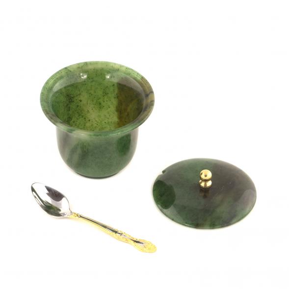 Сахарница из камня нефрит с ложечкой 121370
