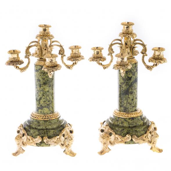 Бронзовые канделябры &amp;quot;Барокко&amp;quot; камень змеевик 5 свечей пара 122268