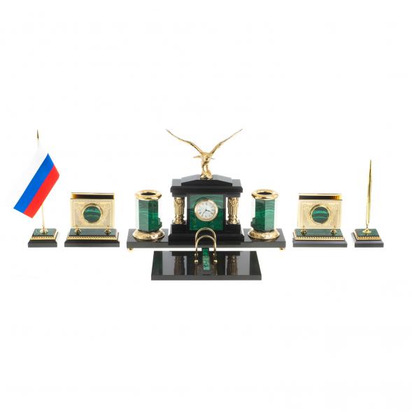 Письменный набор &amp;quot;Парящий орел&amp;quot; из малахита Златоуст 122845