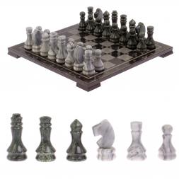 Шахматы с гравировкой &amp;quot;Турнирные&amp;quot; доска 38х38 см серый мрамор, змеевик