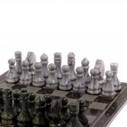 Шахматы с гравировкой &amp;quot;Турнирные&amp;quot; доска 38х38 см серый мрамор, змеевик