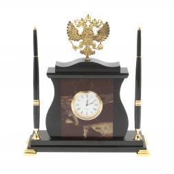 Настольные часы &amp;quot;Герб России&amp;quot; из яшмы