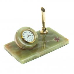 Настольный набор часы с ручкой из из оникса 13х7,5х19 см (3х5)