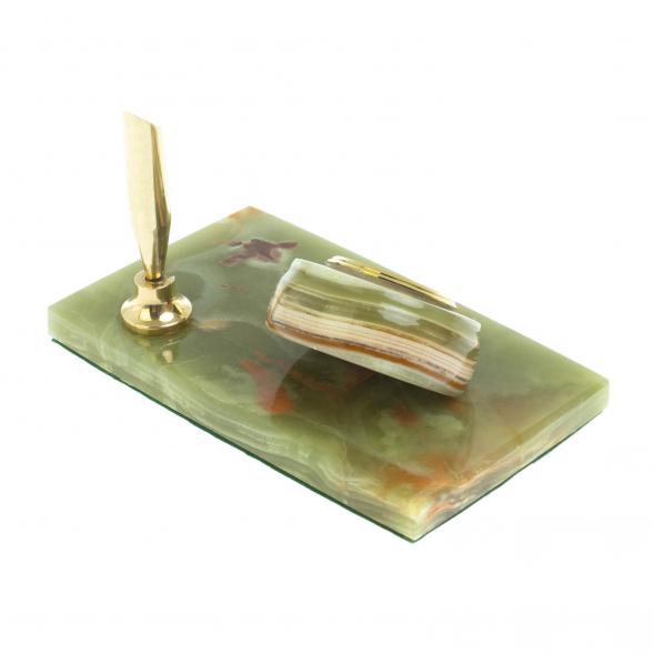 Настольный набор часы с ручкой из из оникса 13х7,5х19 см (3х5) 128033