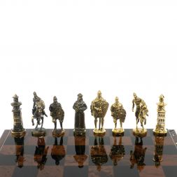 Шахматы "Богатыри" фигуры бронза доска 40х40 см из обсидиана