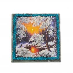 Шкатулка &amp;quot;Зимний вечер&amp;quot; камень змеевик 10х10х7 см