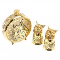 Подарочный набор &amp;quot;Рысь&amp;quot; фляжка и 2 стопки перевертыша Златоуст