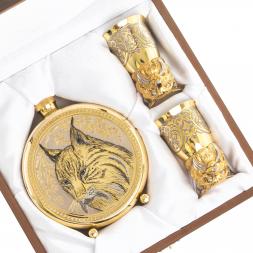 Подарочный набор &amp;quot;Рысь&amp;quot; фляжка и 2 стопки перевертыша Златоуст