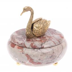 Шкатулка &amp;quot;Лебедь&amp;quot; с декором из бронзы камень креноид