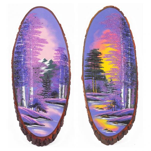 Панно на срезе дерева &amp;quot;Рассвет&amp;quot; вертикальное 55-60 см каменная крошка 112216