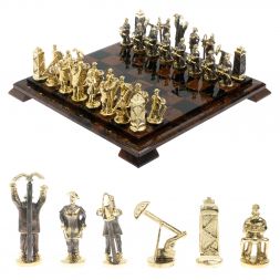 Шахматы "Нефтяники" фигуры бронза доска 40х40 см из обсидиана