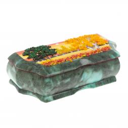 Шкатулка из змеевика &amp;quot;Осенний пейзаж&amp;quot; 18х8х6 см