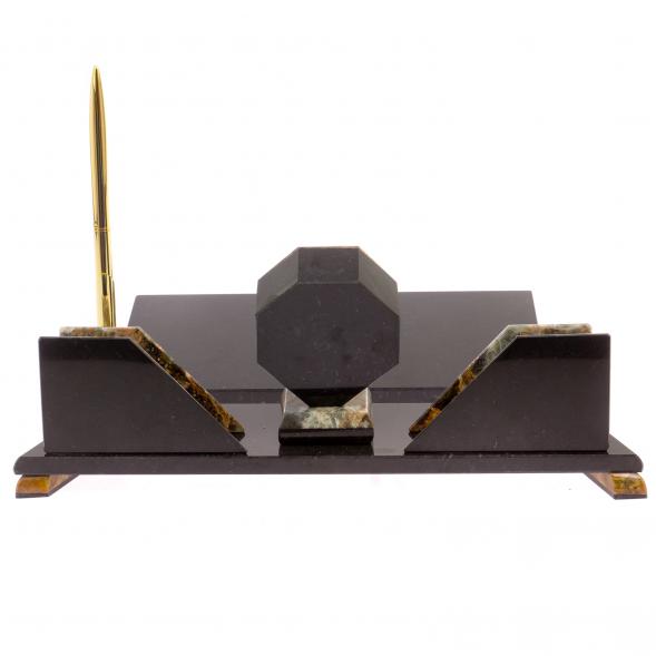 Письменный прибор &amp;quot;Эталон&amp;quot; с гербом РФ камень офиокальцит 126326