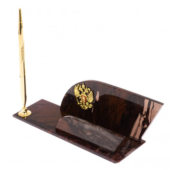 Настольная визитница &amp;quot;Крыло&amp;quot; из коричневого обсидиана 126783