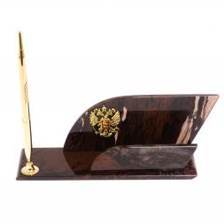 Настольная визитница &amp;quot;Крыло&amp;quot; из коричневого обсидиана