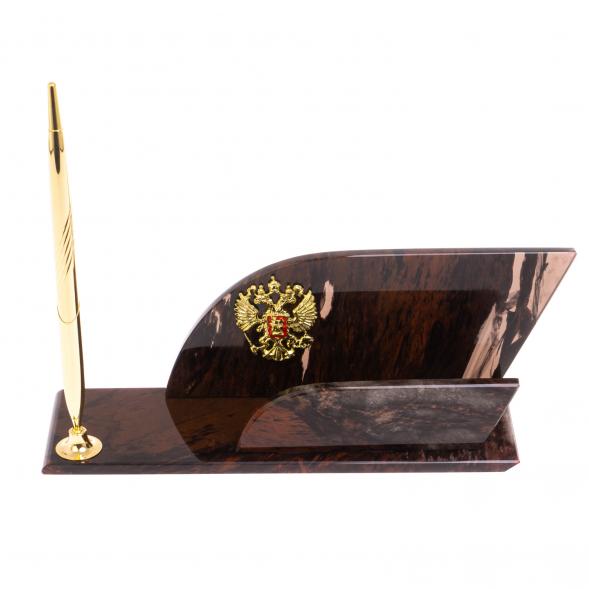 Настольная визитница &amp;quot;Крыло&amp;quot; из коричневого обсидиана 126783