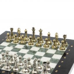 Шахматы турнирные &amp;quot;Стаунтон&amp;quot; из мрамора и змеевика 28х28 см