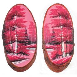 Панно на срезе дерева "Розовый закат" вертикальное 40-45 см каменная крошка