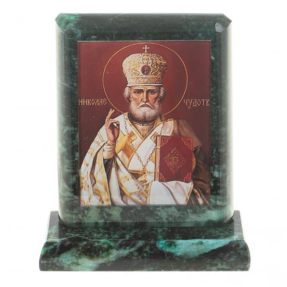 Икона настольная Николай Чудотворец малая змеевик 7,5х6,5х8 см 119972