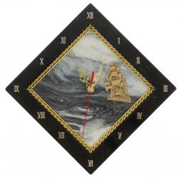 Часы настенные &amp;quot;Парусник&amp;quot; из змеевика и мрамора