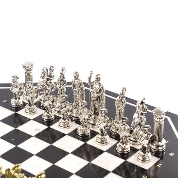 Шахматный стол из камня с металлическими фигурами &amp;quot;Древний Рим&amp;quot; 121469