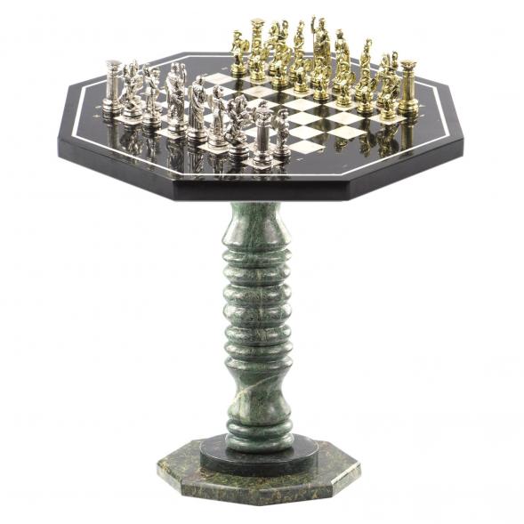 Шахматный стол из камня с металлическими фигурами &amp;quot;Древний Рим&amp;quot; 121469