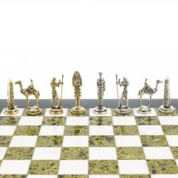 Шахматы "Древний Египет" доска 32х32 см мрамор змеевик
