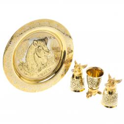 Подарочный набор "Кабан" тарелка и 3 стопки перевертыша Златоуст