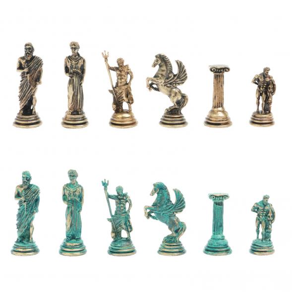 Шахматы &amp;quot;Подвиги Геракла&amp;quot; фигуры  бронза / патина 28х28 см из мрамора 128195