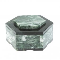 Шкатулка шестигранная из камня змеевик 16х14х8 см