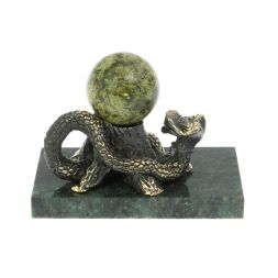 Статуэтка &amp;quot;Змея у пня&amp;quot; с шаром бронза змеевик