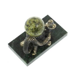 Статуэтка &amp;quot;Змея у пня&amp;quot; с шаром бронза змеевик
