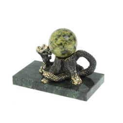 Статуэтка &amp;quot;Змея у пня&amp;quot; с шаром бронза змеевик