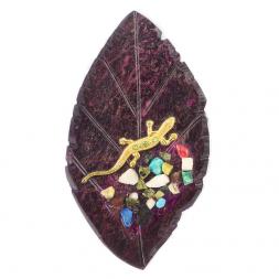 Магнит "Ящерица на листе" красный