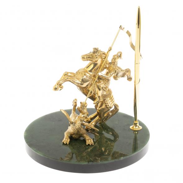 Статуэтка &amp;quot;Георгий Победоносец&amp;quot; с подставкой под ручку на нефрите 18х18х18 см 129921