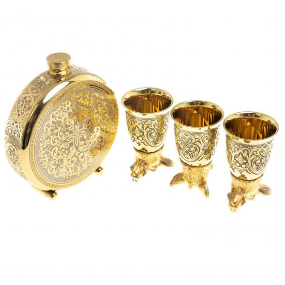 Подарочный набор &amp;quot;Кабан&amp;quot; фляжка и 3 стопки перевертыша Златоуст 123691