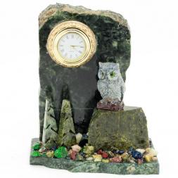 Настольные часы &amp;quot;Сова на скале&amp;quot; камень змеевик